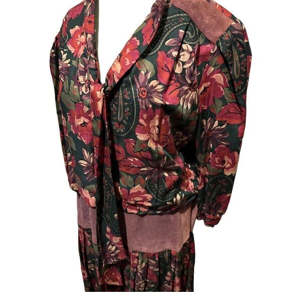 Vintage Lindsey Blake Womens Floral and Suede blouson Style Midi Dress Size 18 - Picture 2 of 13